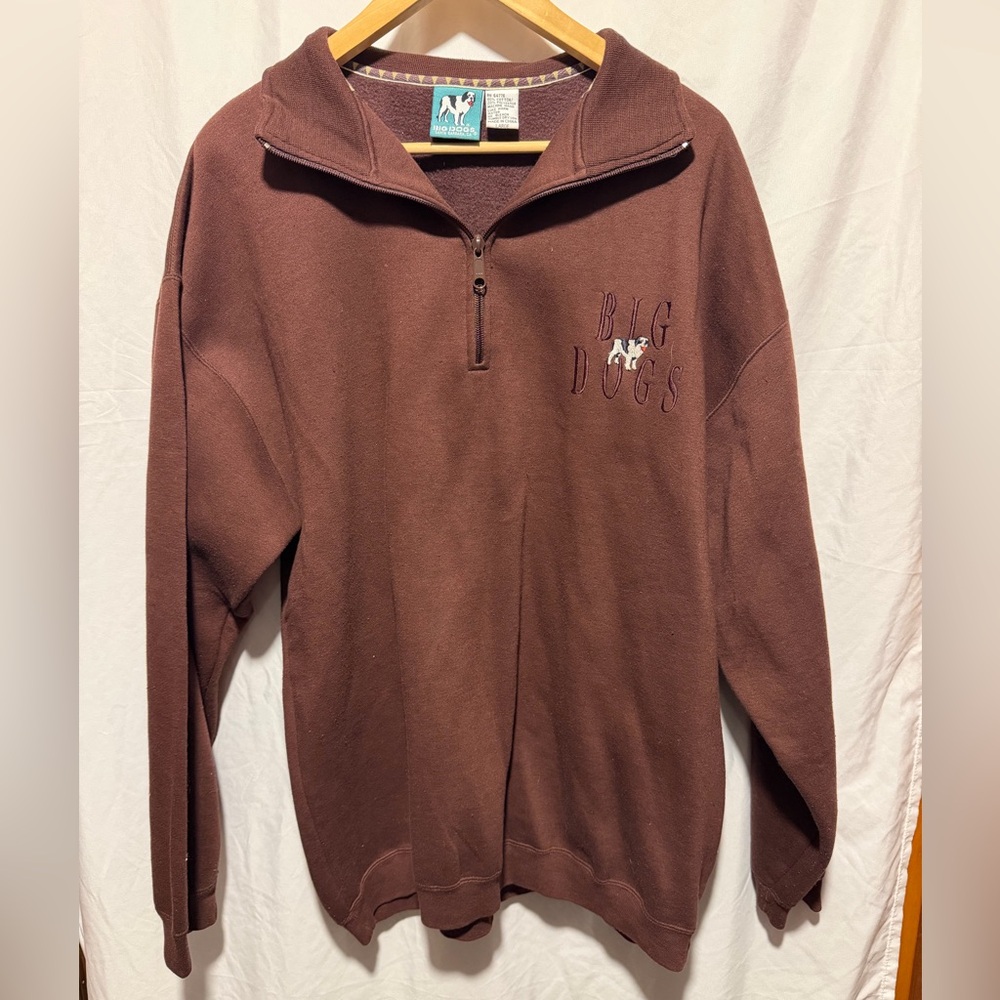 Big Dogs Men's Chest-Logo Brown Quarter-Zip Fleece Pullover